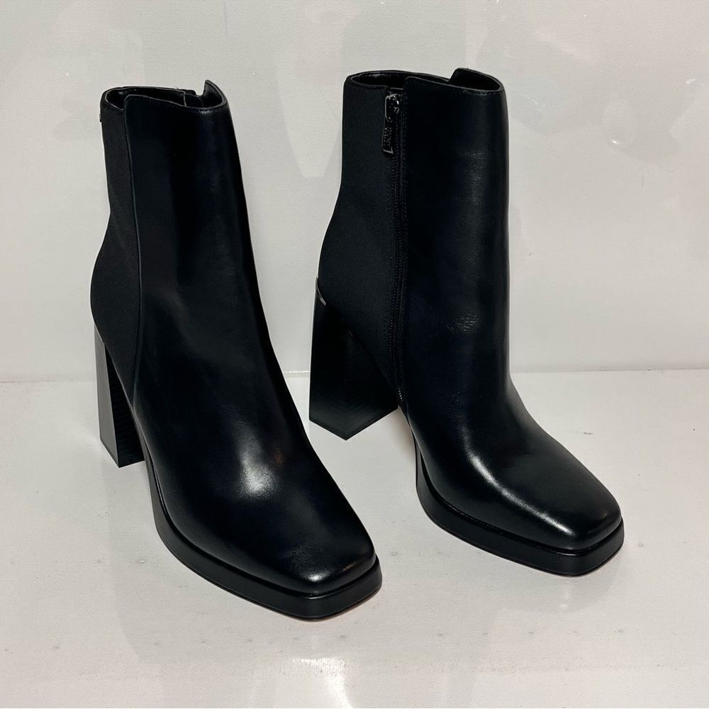 DKNY Felice Leather/Textile Square Toe Boots